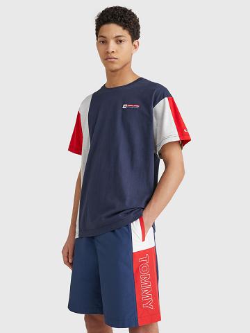 Férfi Tommy Hilfiger Colorblock Póló Sötétkék Színes | HU 800LIS